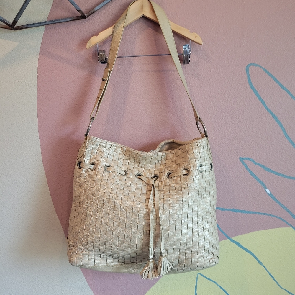 Cole Haan Metallic Gold Village Weave Bag